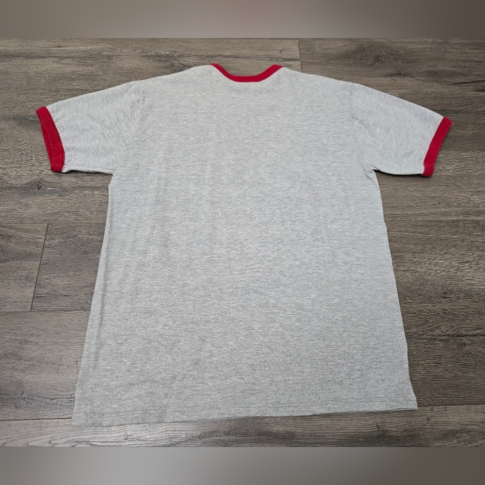 Nike Classic Ringer Big Logo Y2K Short Sleeve Mens Tee Size Large Grey Red - Picture 9 of 10
